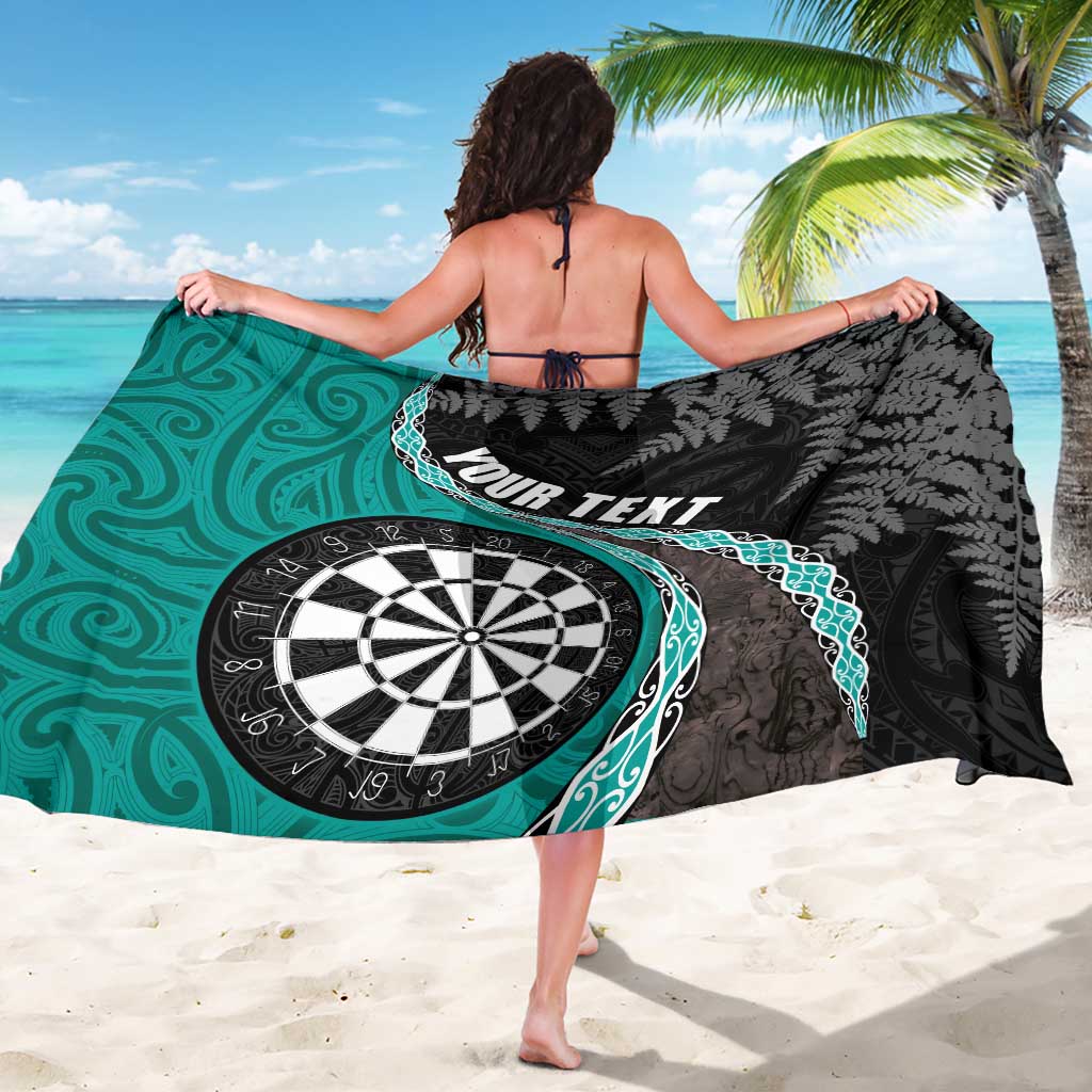 Personalised New Zealand Darts Sarong Koru Tribal Tattoo and Silver Fern Maori Pattern Teal Color LT03 - Polynesian Pride