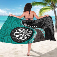 Personalised New Zealand Darts Sarong Koru Tribal Tattoo and Silver Fern Maori Pattern Teal Color LT03 - Polynesian Pride