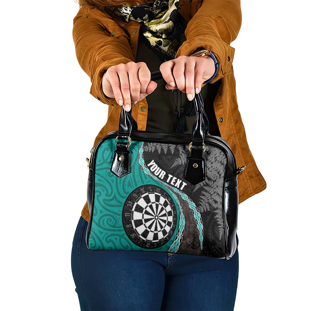 Personalised New Zealand Darts Shoulder Handbag Koru Tribal Tattoo and Silver Fern Maori Pattern Teal Color LT03 One Size Teal - Polynesian Pride