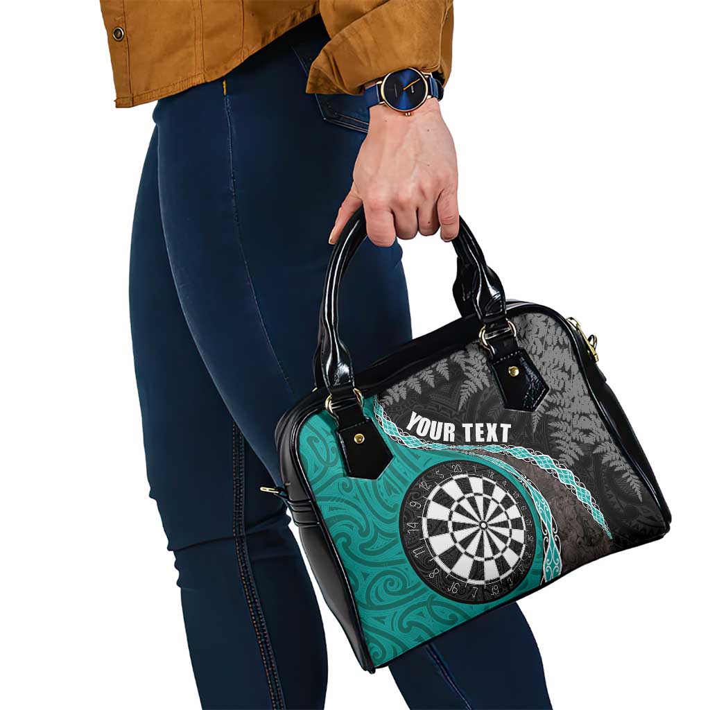 Personalised New Zealand Darts Shoulder Handbag Koru Tribal Tattoo and Silver Fern Maori Pattern Teal Color LT03 - Polynesian Pride