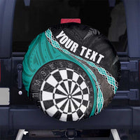 Personalised New Zealand Darts Spare Tire Cover Koru Tribal Tattoo and Silver Fern Maori Pattern Teal Color LT03 - Polynesian Pride