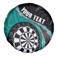 Personalised New Zealand Darts Spare Tire Cover Koru Tribal Tattoo and Silver Fern Maori Pattern Teal Color LT03 - Polynesian Pride