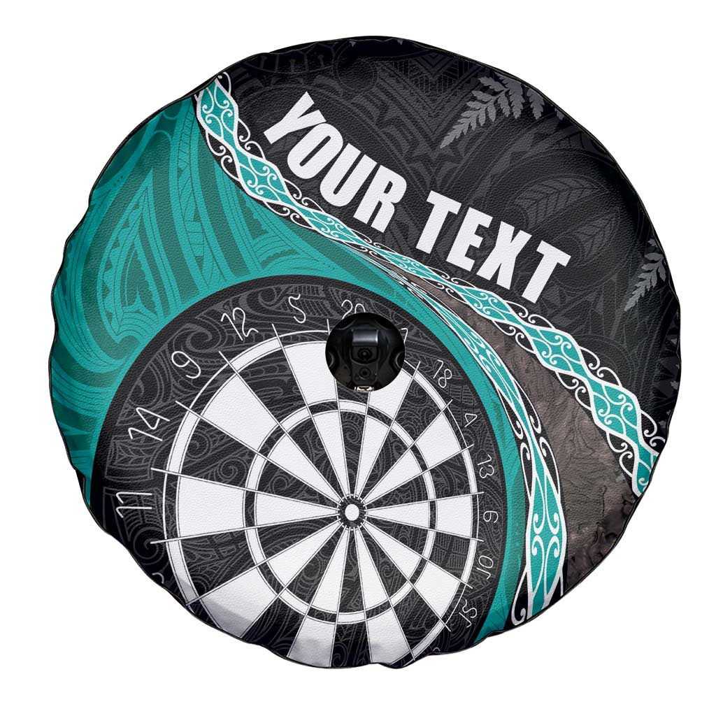 Personalised New Zealand Darts Spare Tire Cover Koru Tribal Tattoo and Silver Fern Maori Pattern Teal Color LT03 - Polynesian Pride