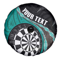 Personalised New Zealand Darts Spare Tire Cover Koru Tribal Tattoo and Silver Fern Maori Pattern Teal Color LT03 - Polynesian Pride