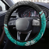 New Zealand Darts Steering Wheel Cover Koru Tribal Tattoo and Silver Fern Maori Pattern Teal Color LT03 - Polynesian Pride
