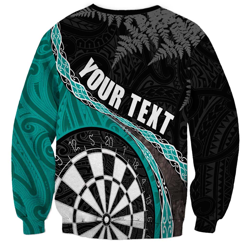 Personalised New Zealand Darts Sweatshirt Koru Tribal Tattoo and Silver Fern Maori Pattern Teal Color LT03 - Polynesian Pride