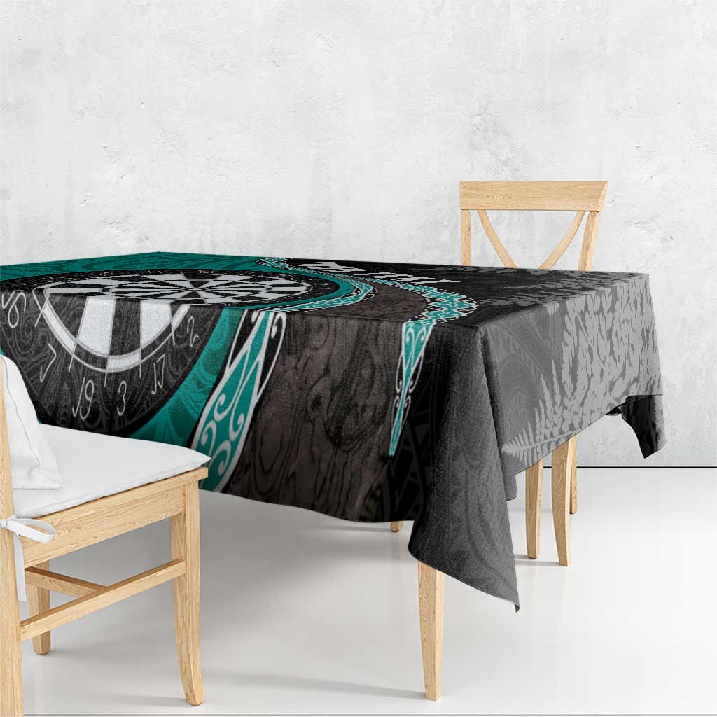 Personalised New Zealand Darts Tablecloth Koru Tribal Tattoo and Silver Fern Maori Pattern Teal Color LT03 - Polynesian Pride