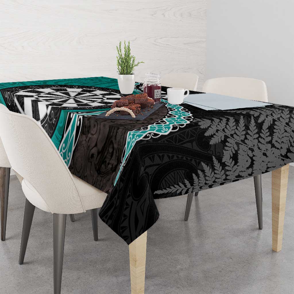 Personalised New Zealand Darts Tablecloth Koru Tribal Tattoo and Silver Fern Maori Pattern Teal Color LT03 - Polynesian Pride