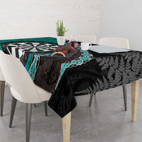 Personalised New Zealand Darts Tablecloth Koru Tribal Tattoo and Silver Fern Maori Pattern Teal Color LT03 - Polynesian Pride