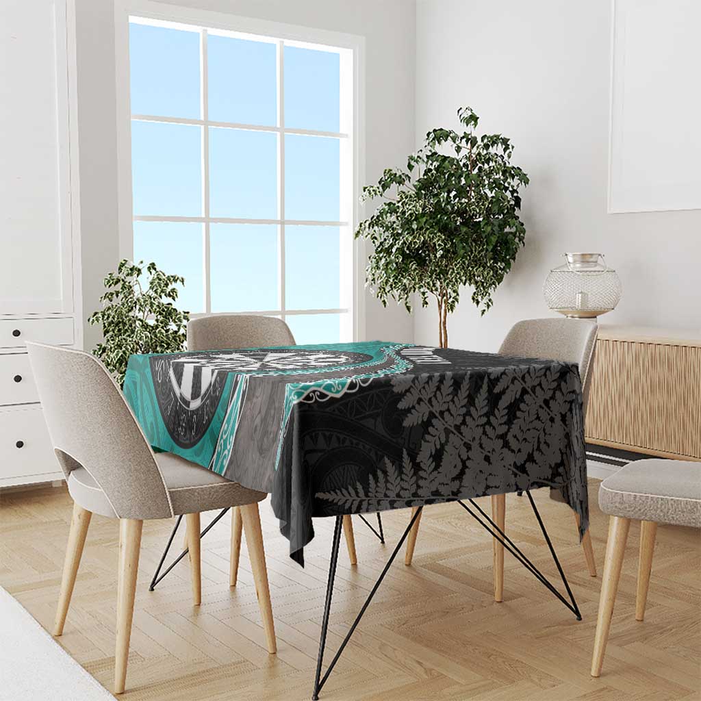Personalised New Zealand Darts Tablecloth Koru Tribal Tattoo and Silver Fern Maori Pattern Teal Color LT03 - Polynesian Pride