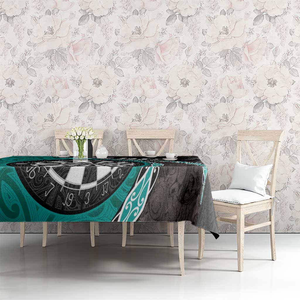 Personalised New Zealand Darts Tablecloth Koru Tribal Tattoo and Silver Fern Maori Pattern Teal Color LT03 - Polynesian Pride