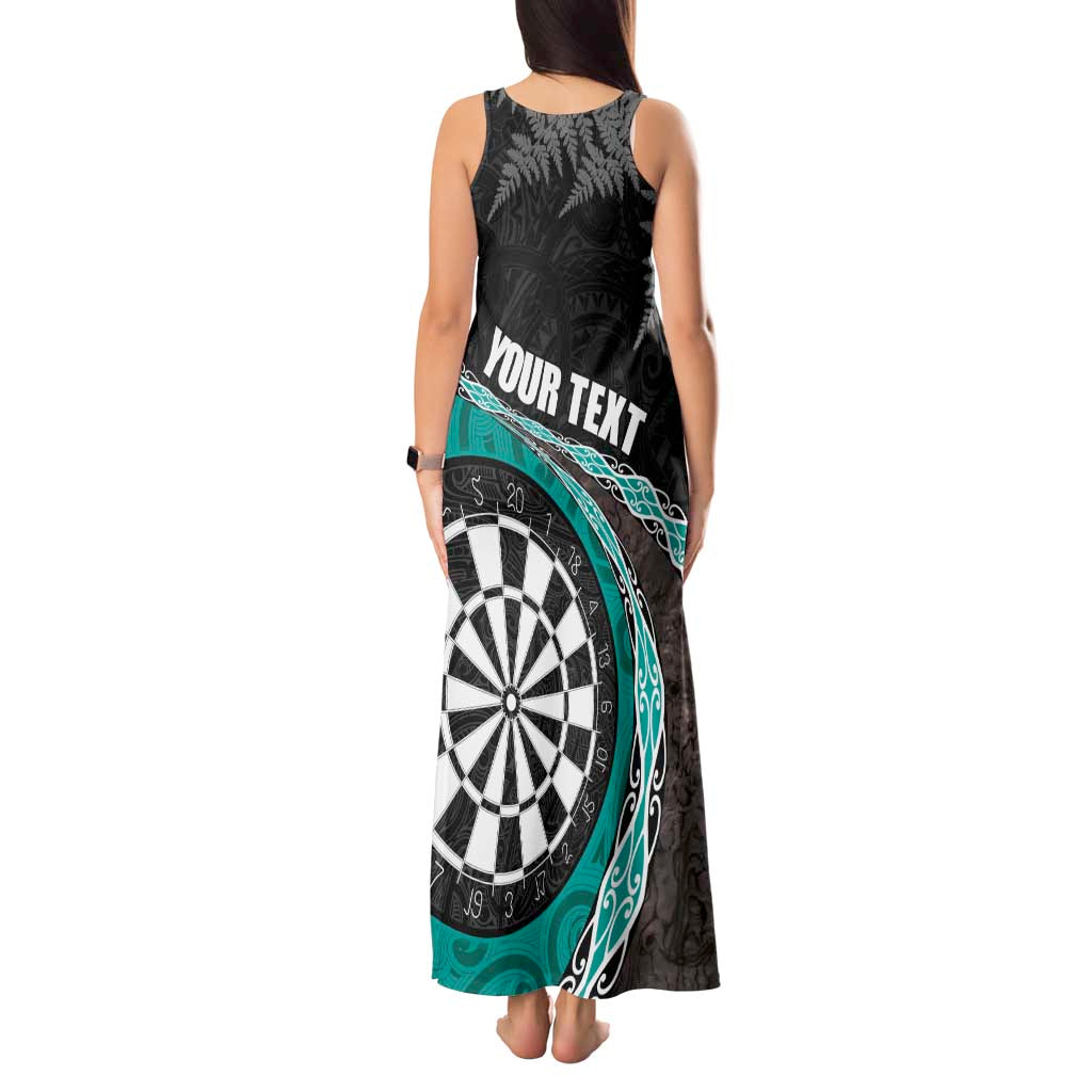 Personalised New Zealand Darts Tank Maxi Dress Koru Tribal Tattoo and Silver Fern Maori Pattern Teal Color LT03 - Polynesian Pride