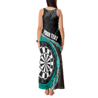 Personalised New Zealand Darts Tank Maxi Dress Koru Tribal Tattoo and Silver Fern Maori Pattern Teal Color LT03 - Polynesian Pride