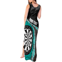 Personalised New Zealand Darts Tank Maxi Dress Koru Tribal Tattoo and Silver Fern Maori Pattern Teal Color LT03 - Polynesian Pride