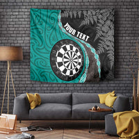 Personalised New Zealand Darts Tapestry Koru Tribal Tattoo and Silver Fern Maori Pattern Teal Color LT03 - Polynesian Pride