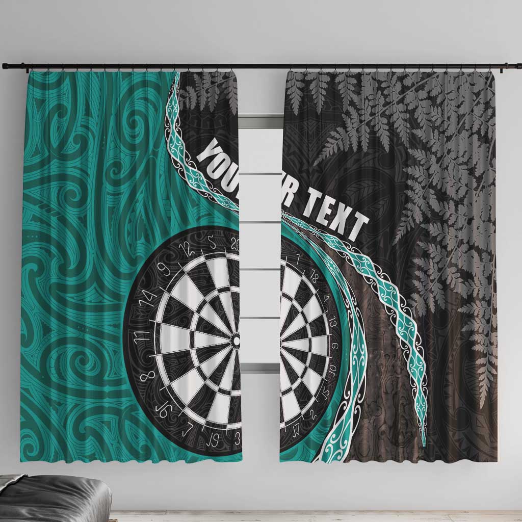 Personalised New Zealand Darts Window Curtain Koru Tribal Tattoo and Silver Fern Maori Pattern Teal Color LT03 With Hooks Teal - Polynesian Pride