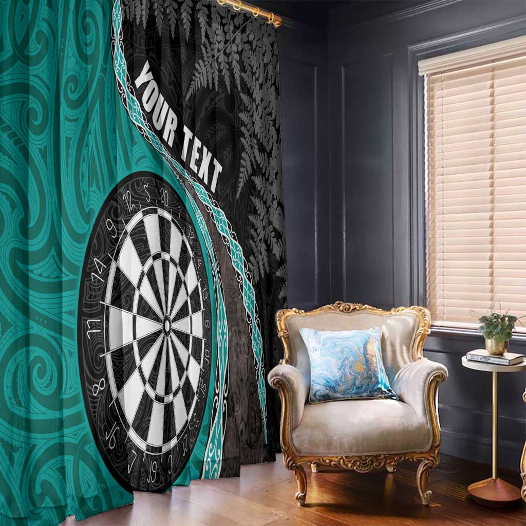 Personalised New Zealand Darts Window Curtain Koru Tribal Tattoo and Silver Fern Maori Pattern Teal Color LT03 - Polynesian Pride