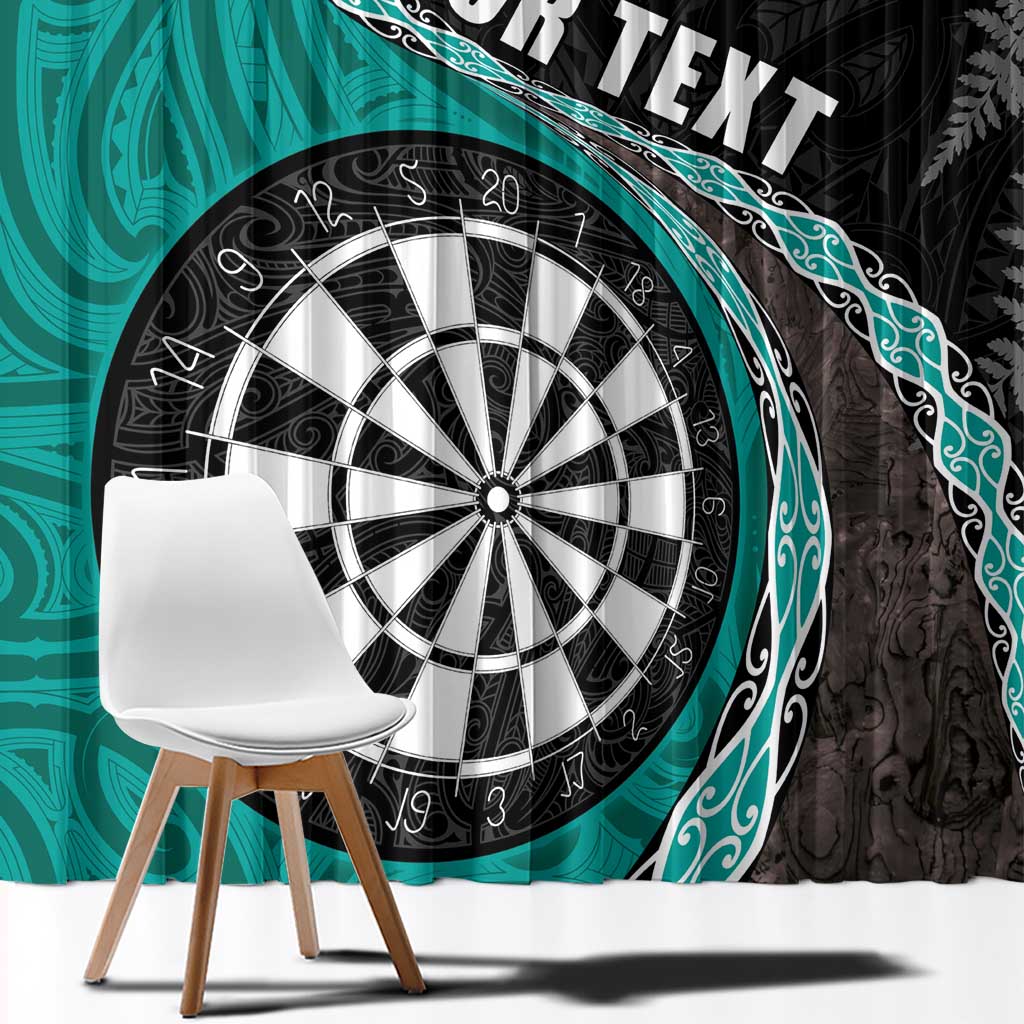 Personalised New Zealand Darts Window Curtain Koru Tribal Tattoo and Silver Fern Maori Pattern Teal Color LT03 - Polynesian Pride