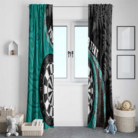 Personalised New Zealand Darts Window Curtain Koru Tribal Tattoo and Silver Fern Maori Pattern Teal Color LT03 - Polynesian Pride