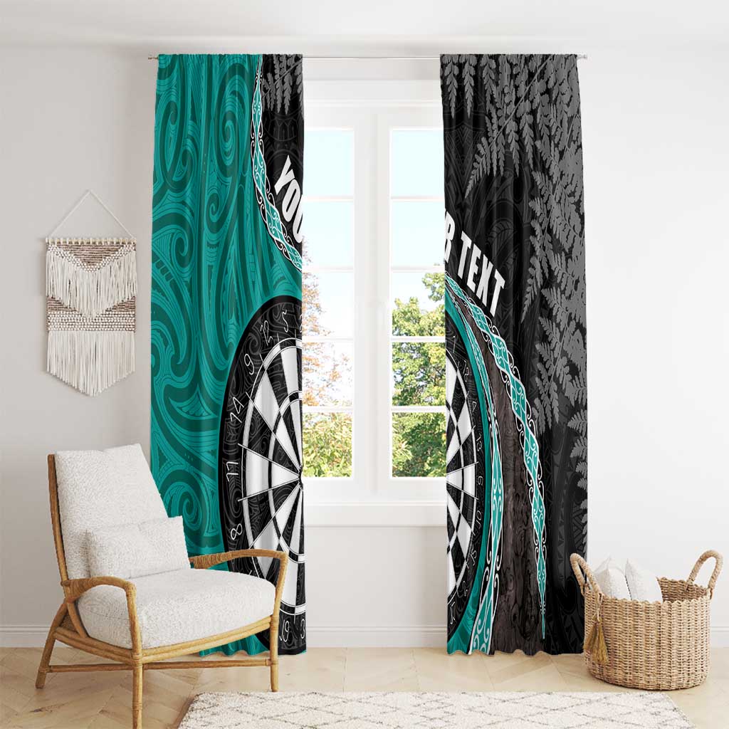Personalised New Zealand Darts Window Curtain Koru Tribal Tattoo and Silver Fern Maori Pattern Teal Color LT03 - Polynesian Pride