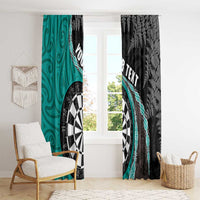 Personalised New Zealand Darts Window Curtain Koru Tribal Tattoo and Silver Fern Maori Pattern Teal Color LT03 - Polynesian Pride