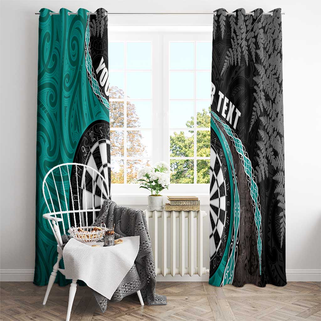 Personalised New Zealand Darts Window Curtain Koru Tribal Tattoo and Silver Fern Maori Pattern Teal Color LT03 - Polynesian Pride