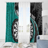 Personalised New Zealand Darts Window Curtain Koru Tribal Tattoo and Silver Fern Maori Pattern Teal Color LT03 - Polynesian Pride
