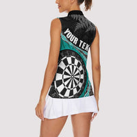 Personalised New Zealand Darts Women Sleeveless Polo Shirt Koru Tribal Tattoo and Silver Fern Maori Pattern Teal Color LT03 - Polynesian Pride