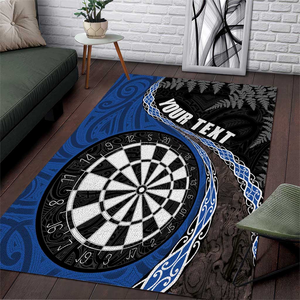 Personalised New Zealand Darts Area Rug Koru Tribal Tattoo and Silver Fern Maori Pattern Blue Color LT03 Blue - Polynesian Pride