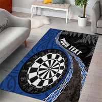 Personalised New Zealand Darts Area Rug Koru Tribal Tattoo and Silver Fern Maori Pattern Blue Color LT03 - Polynesian Pride