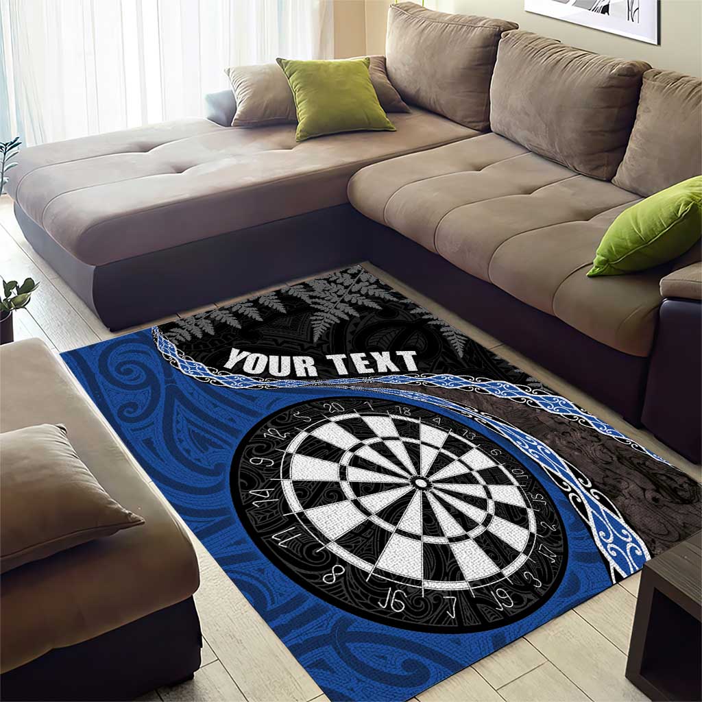 Personalised New Zealand Darts Area Rug Koru Tribal Tattoo and Silver Fern Maori Pattern Blue Color LT03 - Polynesian Pride
