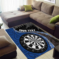 Personalised New Zealand Darts Area Rug Koru Tribal Tattoo and Silver Fern Maori Pattern Blue Color LT03 - Polynesian Pride