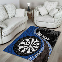 Personalised New Zealand Darts Area Rug Koru Tribal Tattoo and Silver Fern Maori Pattern Blue Color LT03 - Polynesian Pride