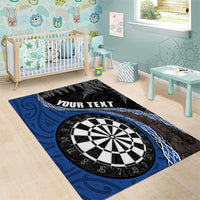 Personalised New Zealand Darts Area Rug Koru Tribal Tattoo and Silver Fern Maori Pattern Blue Color LT03 - Polynesian Pride