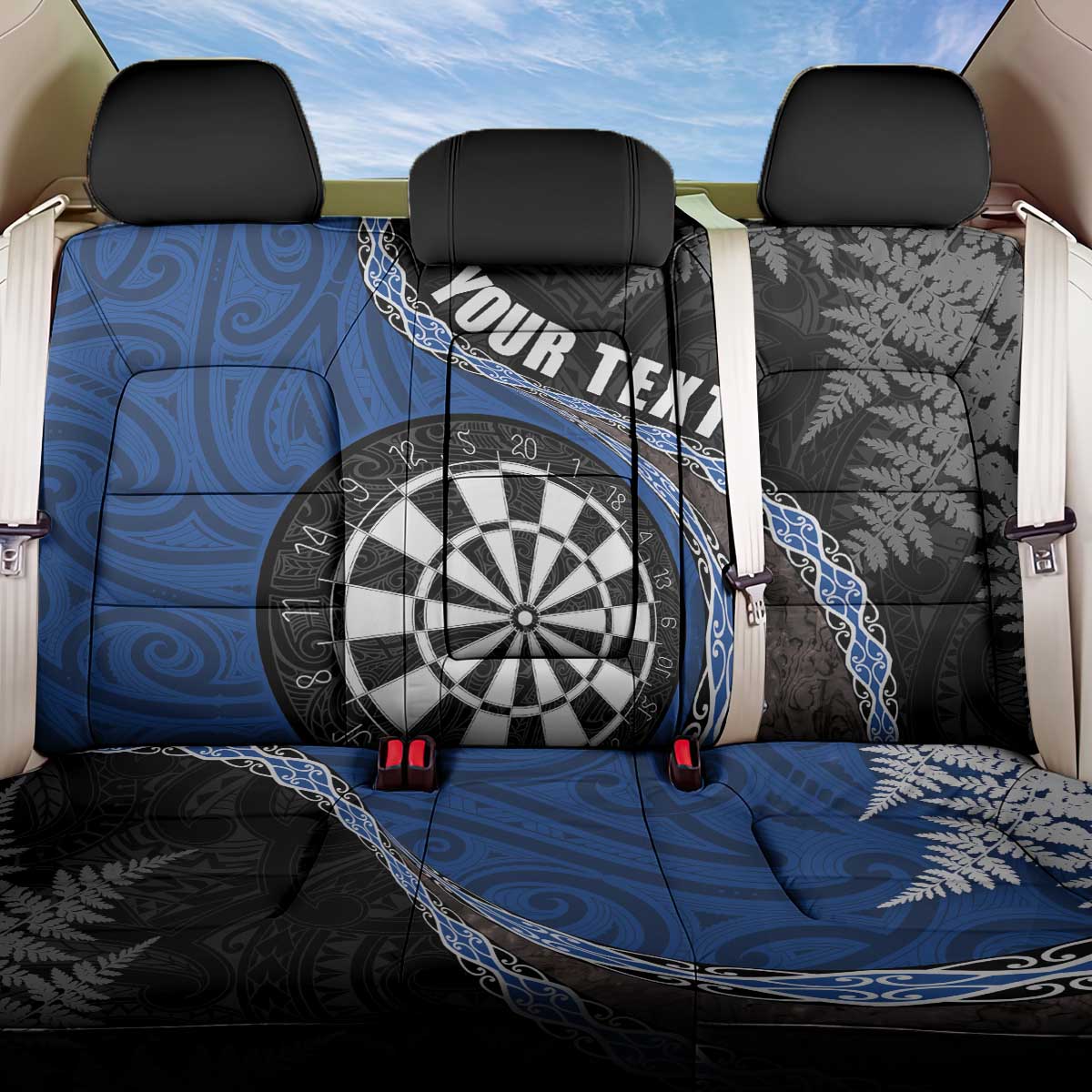 Personalised New Zealand Darts Back Car Seat Cover Koru Tribal Tattoo and Silver Fern Maori Pattern Blue Color LT03 One Size Blue - Polynesian Pride