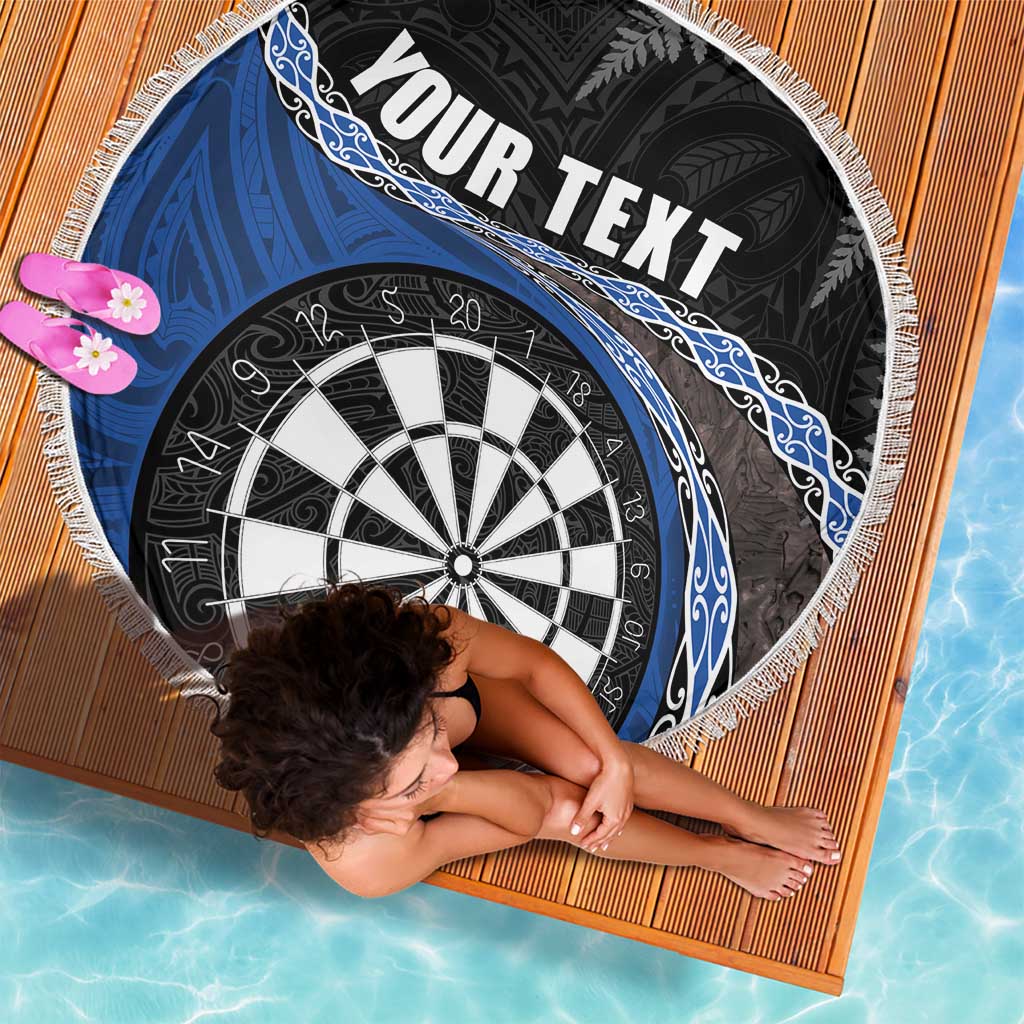 Personalised New Zealand Darts Beach Blanket Koru Tribal Tattoo and Silver Fern Maori Pattern Blue Color LT03 - Polynesian Pride