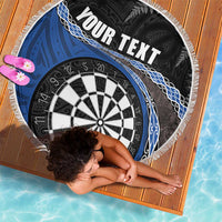 Personalised New Zealand Darts Beach Blanket Koru Tribal Tattoo and Silver Fern Maori Pattern Blue Color LT03 - Polynesian Pride