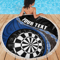 Personalised New Zealand Darts Beach Blanket Koru Tribal Tattoo and Silver Fern Maori Pattern Blue Color LT03 - Polynesian Pride