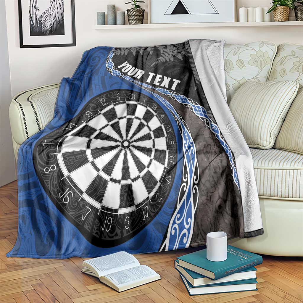 Personalised New Zealand Darts Blanket Koru Tribal Tattoo and Silver Fern Maori Pattern Blue Color LT03 Blue - Polynesian Pride