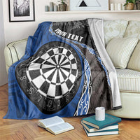 Personalised New Zealand Darts Blanket Koru Tribal Tattoo and Silver Fern Maori Pattern Blue Color LT03 Blue - Polynesian Pride