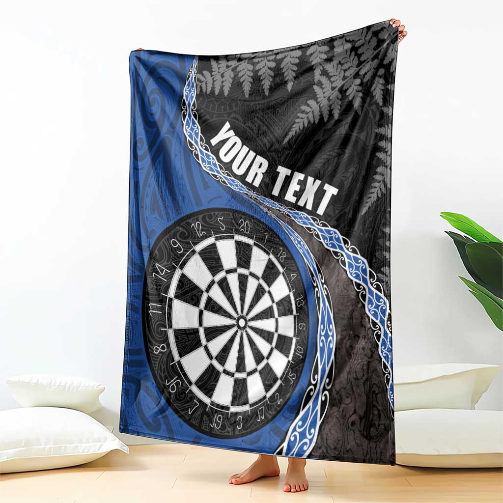 Personalised New Zealand Darts Blanket Koru Tribal Tattoo and Silver Fern Maori Pattern Blue Color LT03 - Polynesian Pride