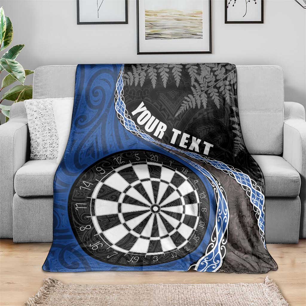 Personalised New Zealand Darts Blanket Koru Tribal Tattoo and Silver Fern Maori Pattern Blue Color LT03 - Polynesian Pride