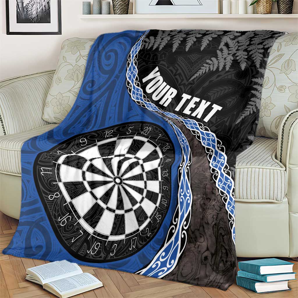 Personalised New Zealand Darts Blanket Koru Tribal Tattoo and Silver Fern Maori Pattern Blue Color LT03 - Polynesian Pride