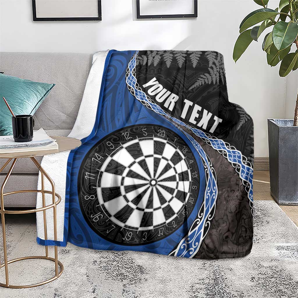 Personalised New Zealand Darts Blanket Koru Tribal Tattoo and Silver Fern Maori Pattern Blue Color LT03 - Polynesian Pride