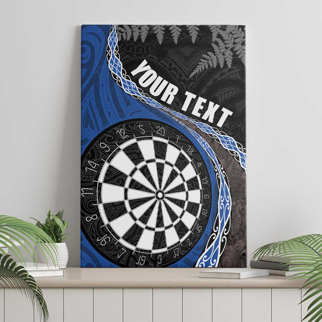 Personalised New Zealand Darts Canvas Wall Art Koru Tribal Tattoo and Silver Fern Maori Pattern Blue Color LT03 - Polynesian Pride