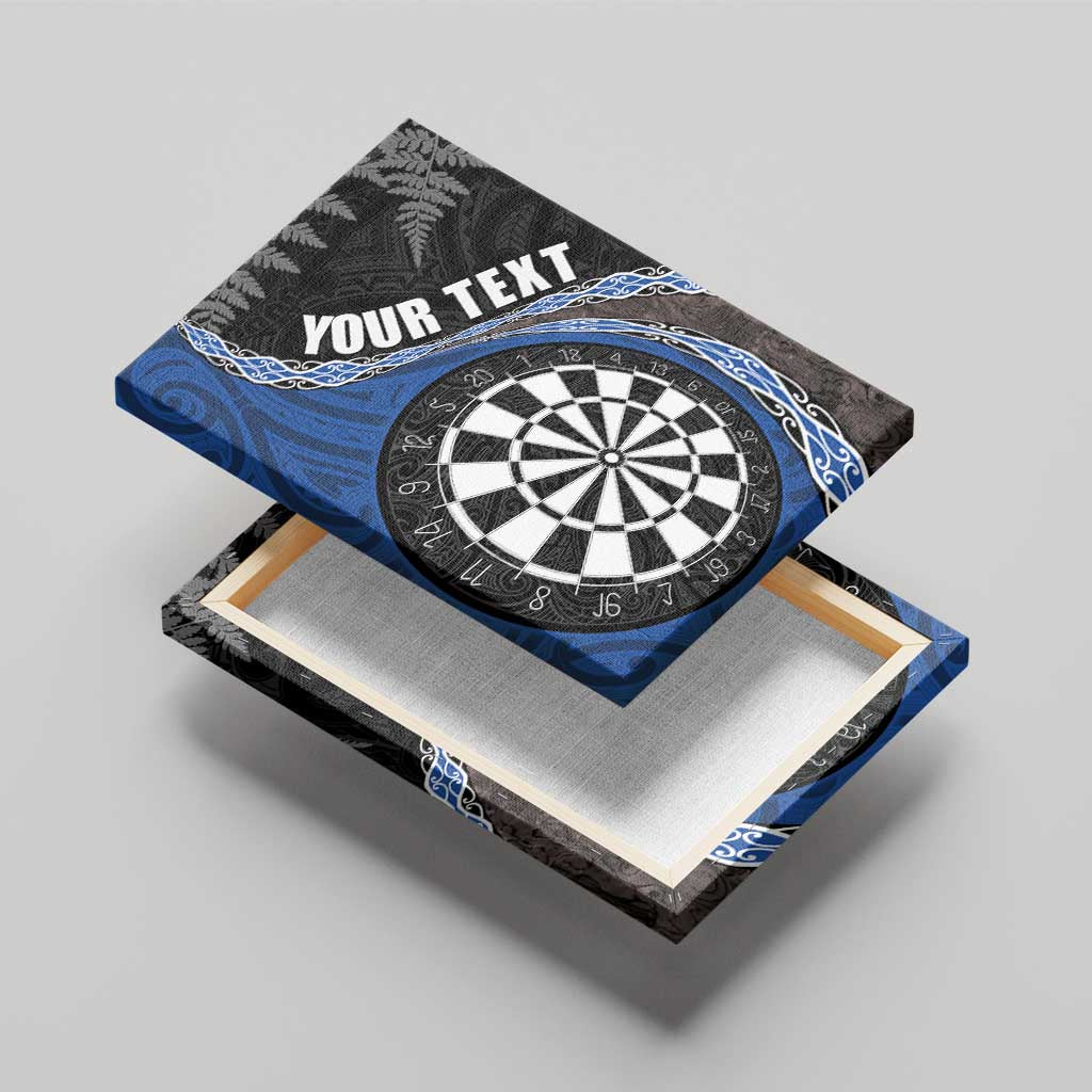 Personalised New Zealand Darts Canvas Wall Art Koru Tribal Tattoo and Silver Fern Maori Pattern Blue Color LT03 - Polynesian Pride