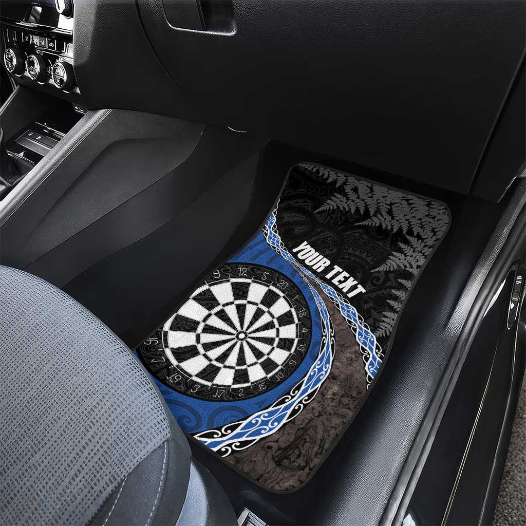 Personalised New Zealand Darts Car Mats Koru Tribal Tattoo and Silver Fern Maori Pattern Blue Color LT03 - Polynesian Pride