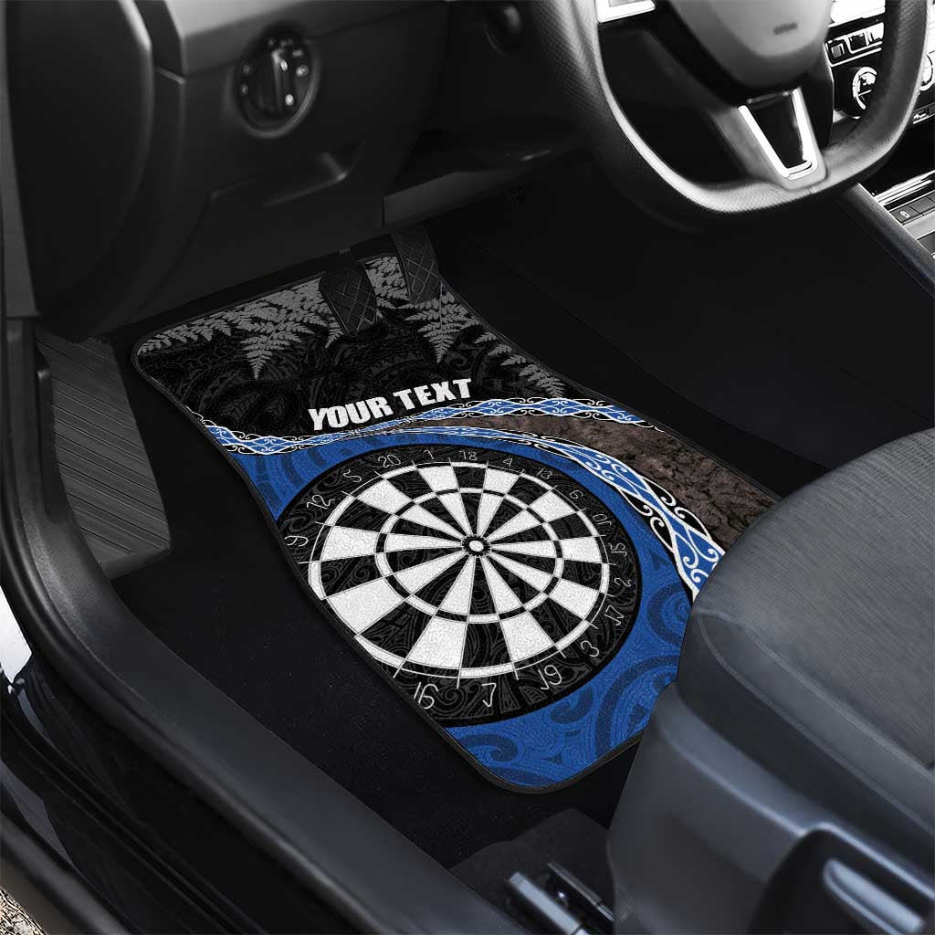 Personalised New Zealand Darts Car Mats Koru Tribal Tattoo and Silver Fern Maori Pattern Blue Color LT03 - Polynesian Pride