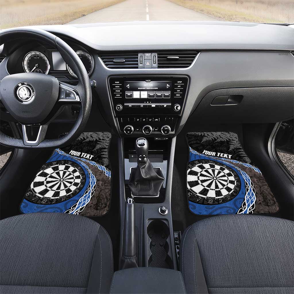 Personalised New Zealand Darts Car Mats Koru Tribal Tattoo and Silver Fern Maori Pattern Blue Color LT03 Set 2pcs - Front Blue - Polynesian Pride