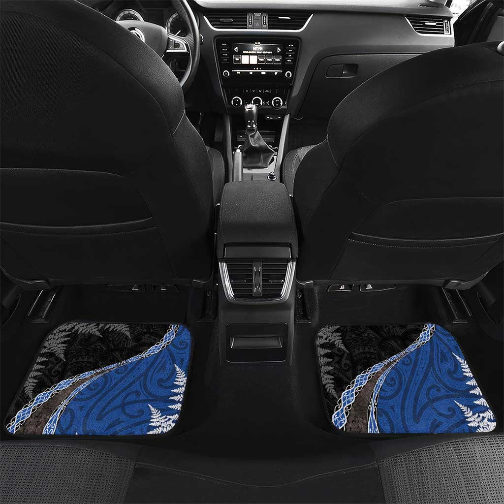 Personalised New Zealand Darts Car Mats Koru Tribal Tattoo and Silver Fern Maori Pattern Blue Color LT03 Set 2pcs - Back Blue - Polynesian Pride